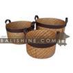 balishine This set of 3 rounds baskets is produced in Indonesia made from pandanus and vinyl.