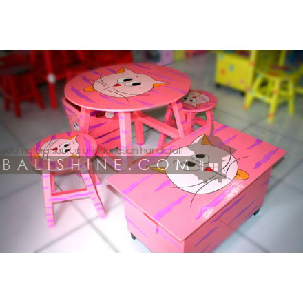 Balishine: Your natural source of indonesian handicraft presents in its Home Decor collection the Kids Furniture:114DZO626399:This set of 5 pcs with 1 table, 2 stools, 1 box and 1 wastebin made from albasia wood.  Mix color 