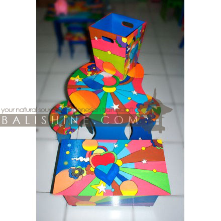 Balishine: Your natural source of indonesian handicraft presents in its Home Decor collection the Kids Furniture:114DZO626400:This set of 5 pcs with 1 table, 2 stools, 1 box and 1 wastebin made from albasia wood.  Mix color 