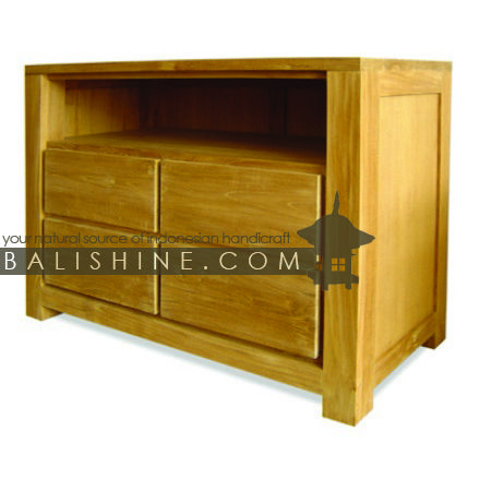 Balishine: Your natural source of indonesian handicraft presents in its Furniture collection the TV STAND:114MNF255978:This TV stand is produced in indonesia. made from teak wood. It has 4 drawers. Natural. chocolate or dark color