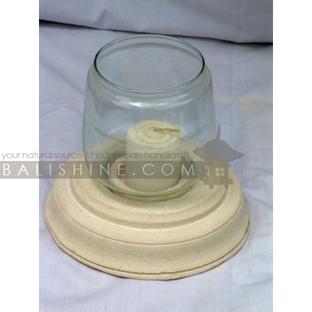 Balishine: Your natural source of indonesian handicraft presents in its Home Decor collection the Candle Holder:13DEL165623:This round candle holder is produced in Bali made from natural lime stone and handmade glass.  White color.