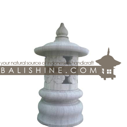 Balishine: Your natural source of indonesian handicraft presents in its Garden Lamps collection the GARDEN TEMPLE:28BIB3741:This garden lamp is produced in Indonesia. made from lime stone. grey color
