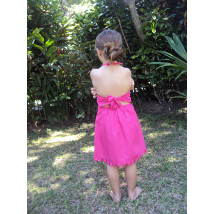 Balishine: Your natural source of indonesian handicraft presents in its Ready to wear collection the Children dress all tribe:748MYO786631:Popeline dress with print flower, knot in the back to attach, 2 pockets  pink and pocket flower 