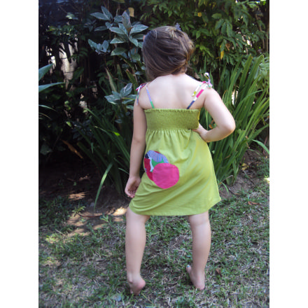 Balishine: Your natural source of indonesian handicraft presents in its Ready to wear collection the Children tunic spiral:748MYO796645:Popeline tunic, elastic on the back  lime, spiral pink flower