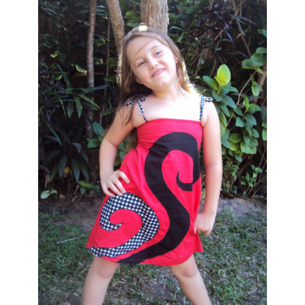 Balishine: Your natural source of indonesian handicraft presents in its Ready to wear collection the Children tunic spiral:748MYO796646:Popeline tunic, elastic on the back  red, spiral  black-point