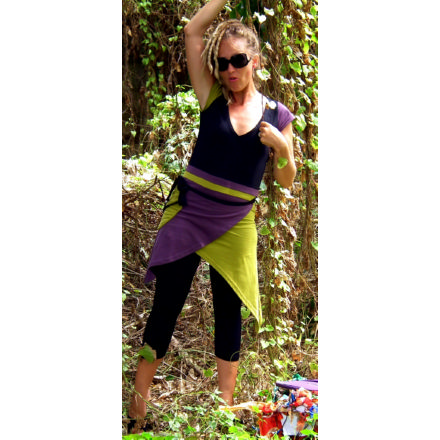 Balishine: Your natural source of indonesian handicraft presents in its Ready to wear collection the Lutin Tunic:746MYO696596:Jersey tunic, optical effect asymmetry and overlay  black-light purple and pistache jersey
