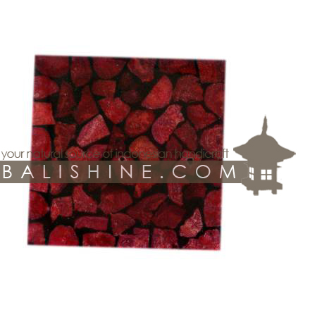 Balishine: Your natural source of indonesian handicraft presents in its Tableware collection the Coaster:631DIV1201:This square coaster is  produced in Bali this handicraft is made from resin and  the matting of natural red coral.  