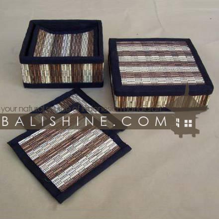 Balishine: Your natural source of indonesian handicraft presents in its Tableware collection the Coaster Set Of 6 In The Box:631JAS2915:This box with 6 coasters is  produced in Bali this handicraft is made from coconut leaf.  Chocolate and natural color