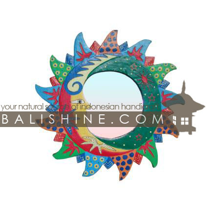 Balishine: Your natural source of indonesian handicraft presents in its Various collection the Mirror:415RAH74736:This round mirror is a handicraft of Bali made from albasia wood.  Mix color