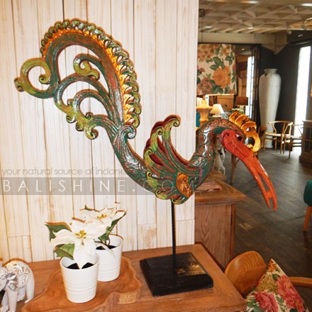 Balishine: Your natural source of indonesian handicraft presents in its Home Decor collection the Antique Bird Long Tail on Stand:12BUR38045:Beautiful handcrafted wooden bird sculpture on stand. A perfect addition to your living room.  