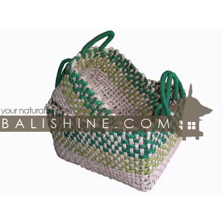 Balishine: Your natural source of indonesian handicraft presents in its Home Decor collection the Basket Set Of 2:12JAS362876:This set of 2 rectangulars baskets is produced in Indonesia made from seagrass.  Natural, green and yellow color