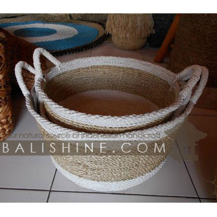 Balishine: Your natural source of indonesian handicraft presents in its Home Decor collection the Basket set of 2:12MER367591:This basket is made with combinaison of natural white palm rafia with seagrass.  Other colors available