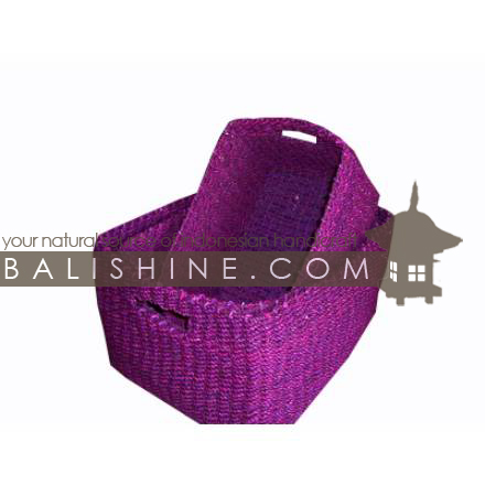 Balishine: Your natural source of indonesian handicraft presents in its Home Decor collection the Basket Set Of 3:12JAS362849:This set of 3 rectangulars baskets is produced in Indonesia made from seagrass.  Purpple color