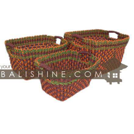 Balishine: Your natural source of indonesian handicraft presents in its Home Decor collection the Basket Set Of 3:12JAS362857:This set of 3 rectangulars baskets is produced in Indonesia made from seagrass.  Orange and green color
