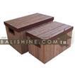balishine This set of 2 rectangulars boxes is produced in Indonesia made from coconut leaf and cinamon.