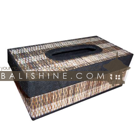 Balishine: Your natural source of indonesian handicraft presents in its Home Decor collection the Tissue Box:12JAS42975:This rectangular tissu boxe is produced in Indonesia made from palm tree and coconut root with textile.  Same as picture