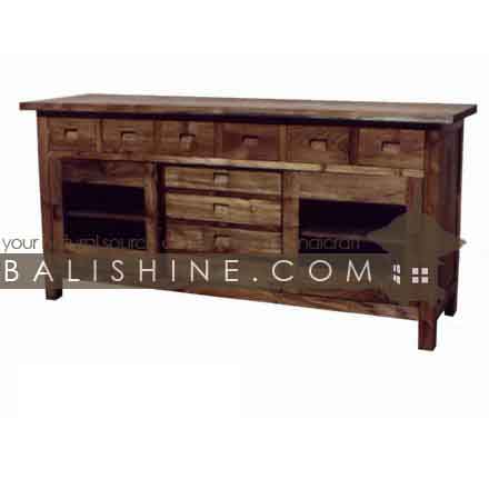 Balishine: Your natural source of indonesian handicraft presents in its Home Decor collection the Cabinet:114SEF273843:This cabinet is produced in indonesia, made from teak wood and glasses. It has 2 doors and 10 drawers.  Natural, chocolate or dark color