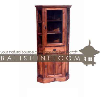 Balishine: Your natural source of indonesian handicraft presents in its Home Decor collection the Cabinet:114SEF273844:This corner cabinet is produced in indonesia, made from teak wood and glasses. It has 1 drawer and 2 doors.  Natural, chocolate or dark color