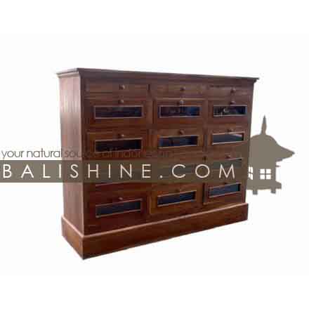 Balishine: Your natural source of indonesian handicraft presents in its Home Decor collection the Cabinet:114SEF273921:This cabinet is produced in indonesia, made from teak wood and glasses. It has 15 drawers.  Natural, chocolate or dark color