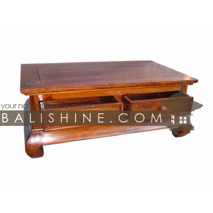 Balishine: Your natural source of indonesian handicraft presents in its Home Decor collection the Coffee Table:114SEF133950:This opium rectangular coffee table is produced in indonesia, made from teak wood. It has 2 drawers.  Natural, chocolate or dark color