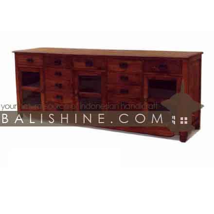 Balishine: Your natural source of indonesian handicraft presents in its Home Decor collection the Console:114SEF273933:This console is produced in indonesia, made from teak wood and glasses. It has 3 doors and 13 drawers.  Natural, chocolate or dark color