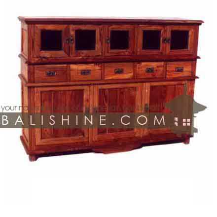 Balishine: Your natural source of indonesian handicraft presents in its Home Decor collection the Console:114SEF273936:This console is produced in indonesia, made from teak wood and glasses. It has 2 doors and 3 drawers.  Natural, chocolate or dark color