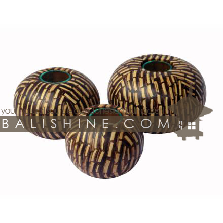 Balishine: Your natural source of indonesian handicraft presents in its Home Decor collection the Candle Holder:13KAL16831:This set 3 bowls candle holder is produced in Bali made from teak wood and with coconut mosaic cover  The 3 handmade glasses are inclued.