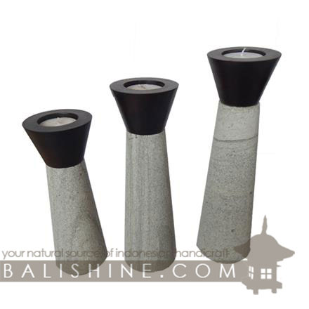 Balishine: Your natural source of indonesian handicraft presents in its Home Decor collection the Candle Holder:13KLJ167282:This set of 3 candle holder is produced in Bali and made from natural limestone with sonokling wood.  