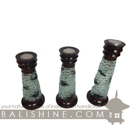Balishine: Your natural source of indonesian handicraft presents in its Home Decor collection the Candle Holder:13KLJ167290:This set of 3 candle holder is produced in Bali and made from natural glass with sonokling wood.  