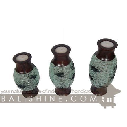 Balishine: Your natural source of indonesian handicraft presents in its Home Decor collection the Candle Holder:13KLJ167291:This set of 3 candle holder is produced in Bali and made from natural glass with sonokling wood.  