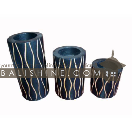 Balishine: Your natural source of indonesian handicraft presents in its Home Decor collection the Candle Holder Set Of 3:13JAS163333:This set of 3 round candle holders is produced in Bali made from carving albasia wood with pattern.  Black color with pattern