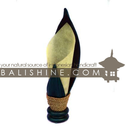 Balishine: Your natural source of indonesian handicraft presents in its Home Decor collection the Lamp:13MEB15731:This lamp is produced in Indonesia made from coconut and mahogany wood lampshade from skin of cow with a string of pineapple leaf for decoration.  For electric fitting please contact us