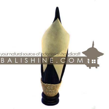 Balishine: Your natural source of indonesian handicraft presents in its Home Decor collection the Lamp:13MEB15733:This lamp is produced in Indonesia made from coconut and mahogany wood lampshade from skin of cow with a string of pineapple leaf for decoration.  For electric fitting please contact us