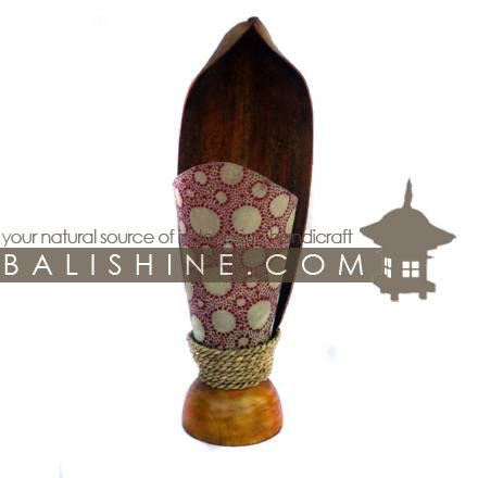 Balishine: Your natural source of indonesian handicraft presents in its Home Decor collection the Lamp:13MEB15735:This lamp is produced in Indonesia made from coconut and mahogany wood lampshade from skin of cow with a string of pineapple leaf for decoration.  For electric fitting please contact us