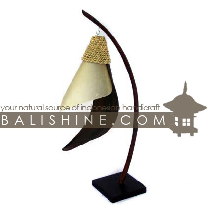 Balishine: Your natural source of indonesian handicraft presents in its Home Decor collection the Lamp:13MEB15739:This lamp is produced in Indonesia made from coconut mahogany and bamboo wood lampshade from skin of cow with a string of pineapple leaf for decoration.  For electric fitting please contact us