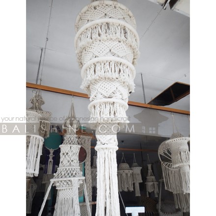 Balishine: Your natural source of indonesian handicraft presents in its Home Decor collection the Pablo Fiber Macrame Lampshade:13NUS867981:A unique macrame chandelier design. With this macrame hanging lamp shade you'll instantly add a bohemian vibe to your room and it will really warm up a space. It is great for a bedroom, living area, boho wedding background or anywhere where you'd like to bring some texture and interest to your walls.  Handmade, natural, 100% cotton. Available in white or light brown color.