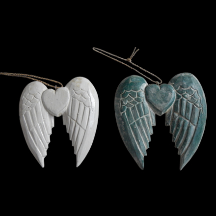 Balishine: Your natural source of indonesian handicraft presents in its Home Decor collection the Hanging Wooden Angel Wings Medium:17NIR508687:When it comes to decorating your home, sometimes it?s better to just hang it! A stylish way to do so, this hanging wings adds an angelic touch to your interior.  We are Showing them in White and Tosca color. If you want a different color leave us a message in the order from to what color you want.