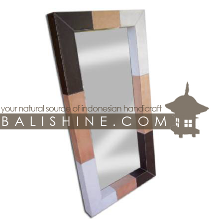 Balishine: Your natural source of indonesian handicraft presents in its Home Decor collection the Mirror:17JAS123234:This rectangular mirror is a handicraft of Bali made from leather.  Cream, brown and black color
