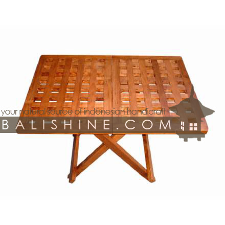 Balishine: Your natural source of indonesian handicraft presents in its Outdoor collection the Table:26GEN3764:This fordable square table is produced in indonesia, made from teak wood  Natural or chocolate color