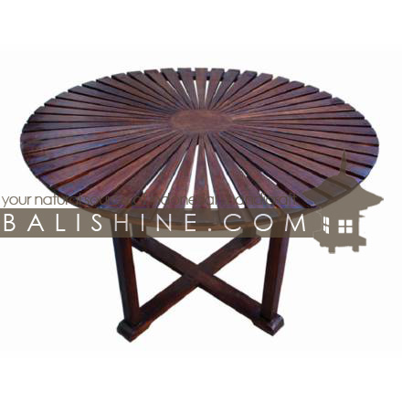 Balishine: Your natural source of indonesian handicraft presents in its Outdoor collection the Table:26GEN3778:This round table is produced in indonesia, made from teak wood  Natural or chocolate color