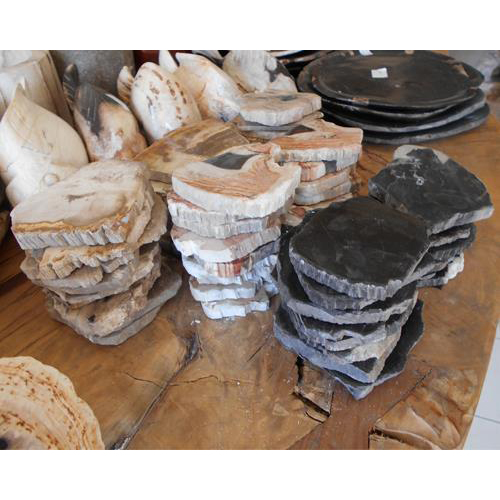 Balishine: Your natural source of indonesian handicraft presents in its Tableware collection the Petrified Wood Coaster Top Polish:631DF8655:This coaster is made from petrified wood.  