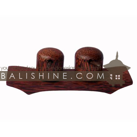 Balishine: Your natural source of indonesian handicraft presents in its Tableware collection the Saltcellars and Pepper Pots:630KAL1162:This set of saltcellars and pepper pots with holder is produced in Bali made from coconut wood.  