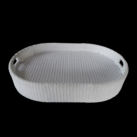 Balishine: Your natural source of indonesian handicraft presents in its Tableware collection the Floating Tray:625JAJ8269:This floating tray is made in Bali from rattan synthetic.  Floating base is made from white foam.  <br><img src='images/tableware/trays/white-back.jpg'>
