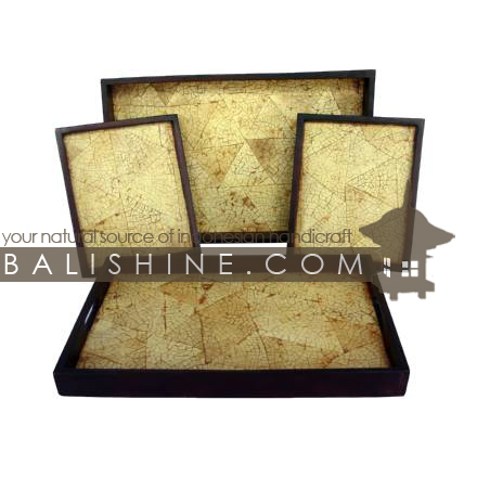 Balishine: Your natural source of indonesian handicraft presents in its Tableware collection the Set 4 Tray:625DIV470:These 4 trays are produced in Bali made from teak wood with the skin of white coconut shell mosaic.  