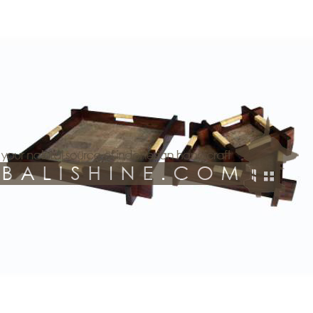 Balishine: Your natural source of indonesian handicraft presents in its Tableware collection the Tray Set Of 3:625JAS3352:This set of 3 square trays is produced in Bali made from wood bamboo and stone.  Natural color