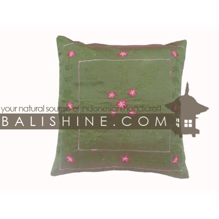 Balishine: Your natural source of indonesian handicraft presents in its Textile & Rugs collection the Pillow Cases:537JAS1455:This pillow case is produced in Bali it's a handmade textile with flowers embroidery and closing zip.  50% coton and 50% polyester. Same as picture