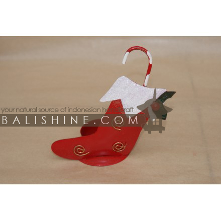 Balishine: Your natural source of indonesian handicraft presents in its Various collection the Candle Holder Christmas Stoking:413MAH6083:This christmas candle holder decoration is produced in Bali and made from stainless.  Same as picture