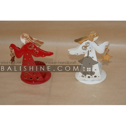 Balishine: Your natural source of indonesian handicraft presents in its Various collection the Candle Holder Angel:413MAH6073:This christmas candle holder decoration is produced in Bali and made from stainless.  Same as picture