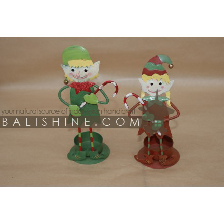 Balishine: Your natural source of indonesian handicraft presents in its Various collection the Candle Holder Elf:413MAH6081:This christmas candle holder decoration is produced in Bali and made from stainless.  Same as picture