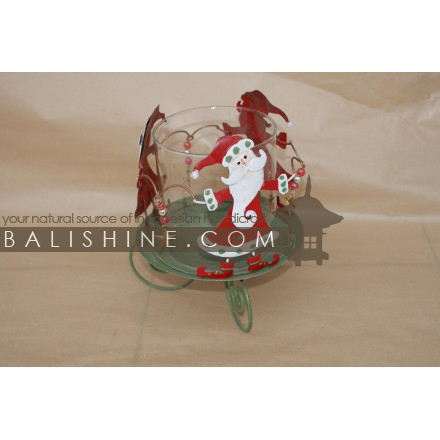 Balishine: Your natural source of indonesian handicraft presents in its Various collection the Candle Holder Santa Claus:413MAH6099:This christmas candle holder decoration is produced in Bali and made from stainless and glass.  Same as picture